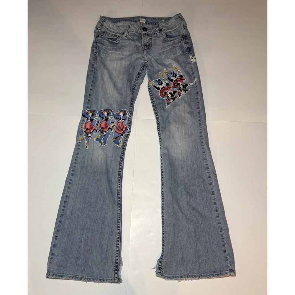 Silver Jeans Co Aiko Flare‎ Jeans Size 29 Y2K Custom Cowgirl Patch Distress